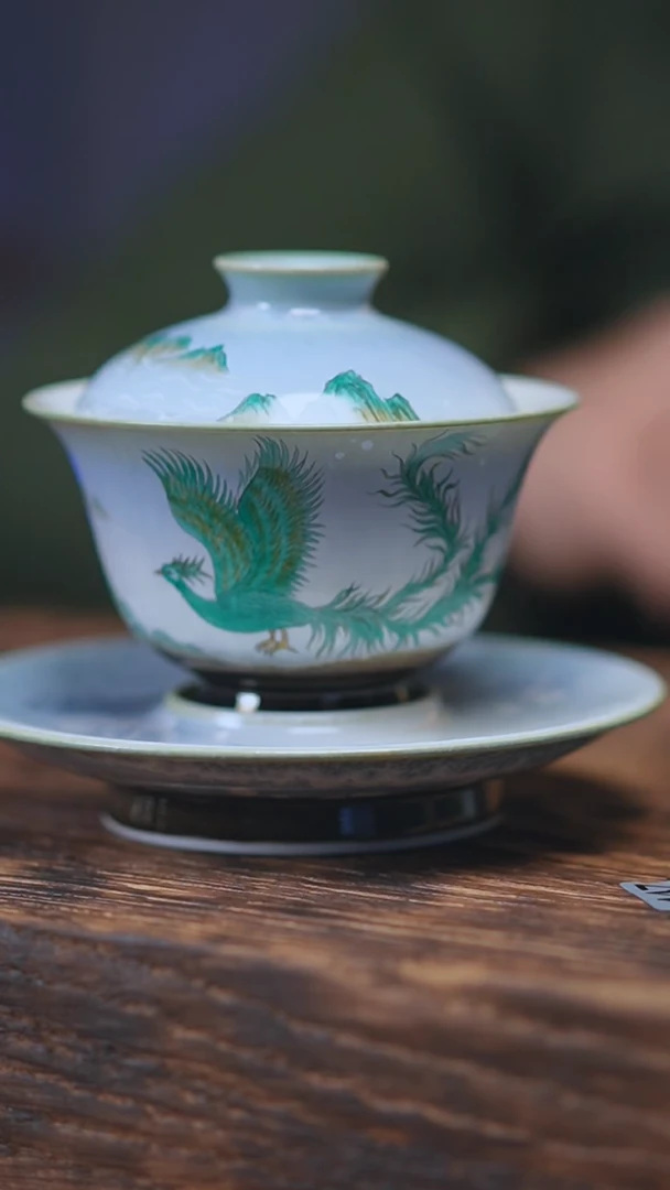 【闪购商品】景德镇手绘青鸟三才盖碗