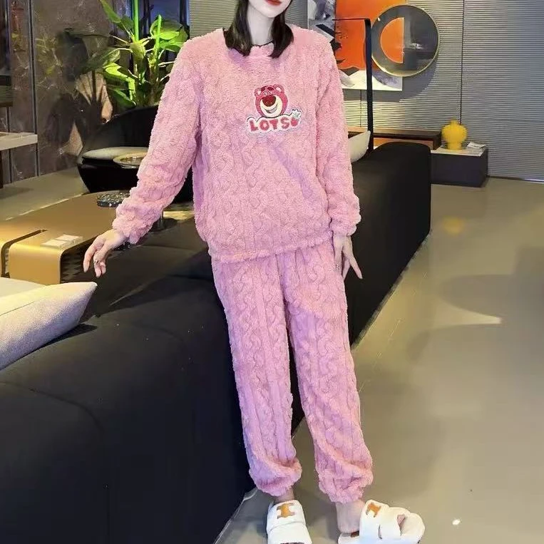 草莓熊（丹姐家）珊瑚绒睡衣加厚保暖草莓熊家居服套装可外穿