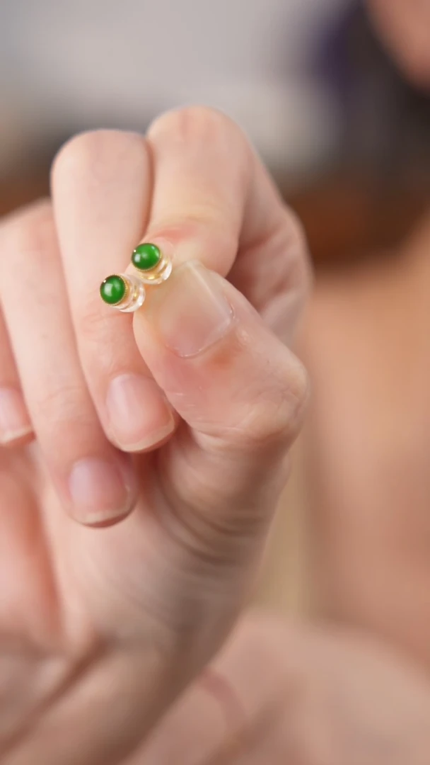 【闪购商品】翡翠耳钉18K金镶嵌翡翠耳钉