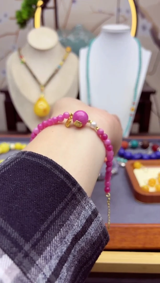 【闪购商品】菱锰矿（红纹石）手绳14K金镶嵌S472``````