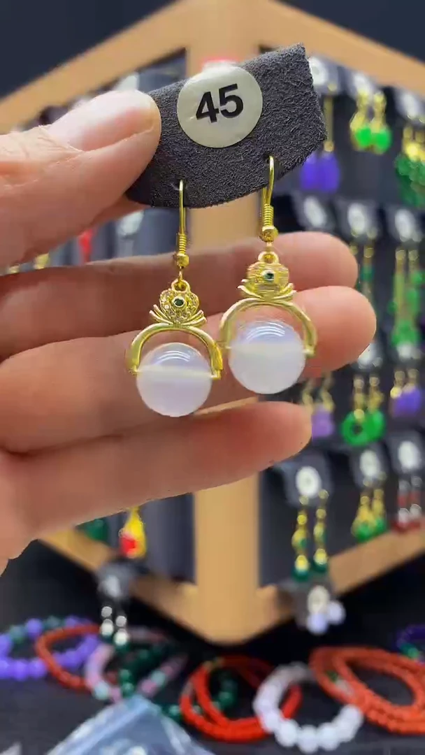 【闪购商品】玛瑙/玉髓耳坠银S925镀金镶嵌耳饰045