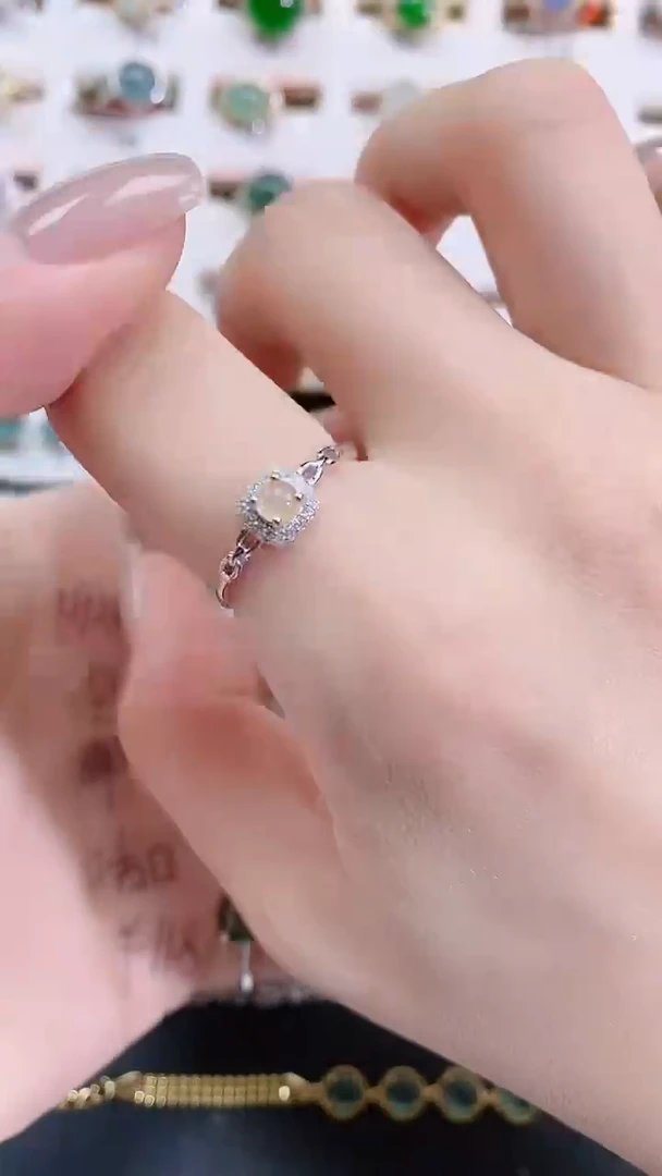 银S925镶嵌戒指翡翠天然翡翠
