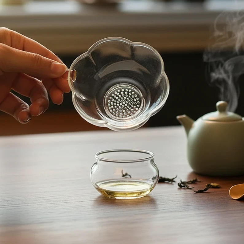 瓷造梅花玻璃茶漏过滤器网茶水分离微孔小青柑茶滤茶具网红茶器