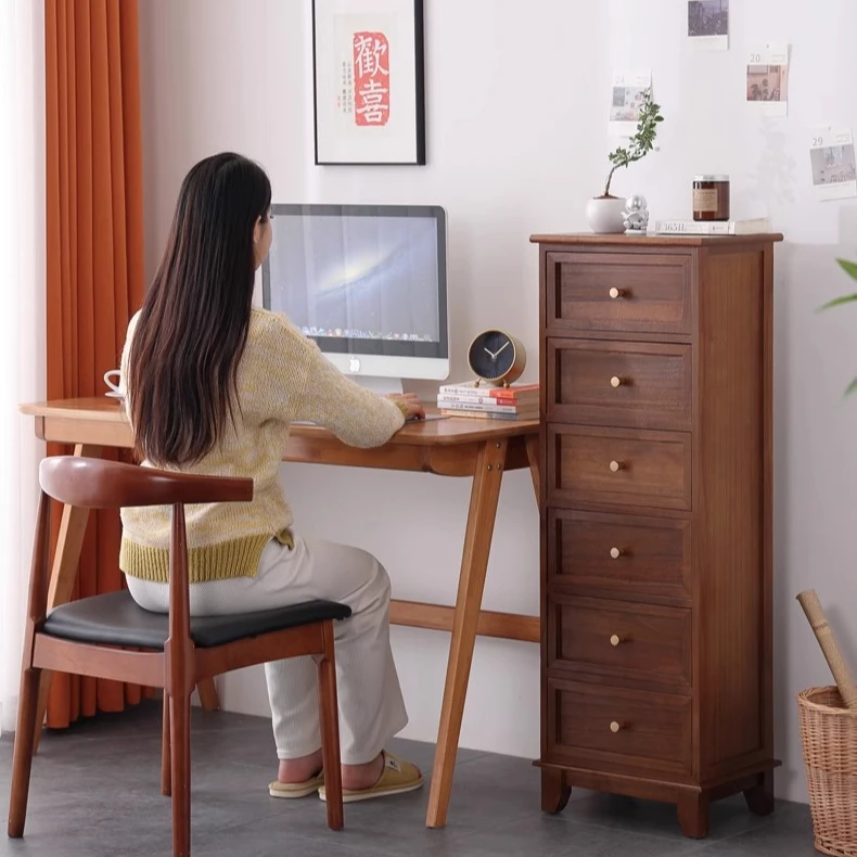 美式实木五斗柜卧室客厅储物柜简约窄边收纳柜夹缝缝隙立柜床头柜