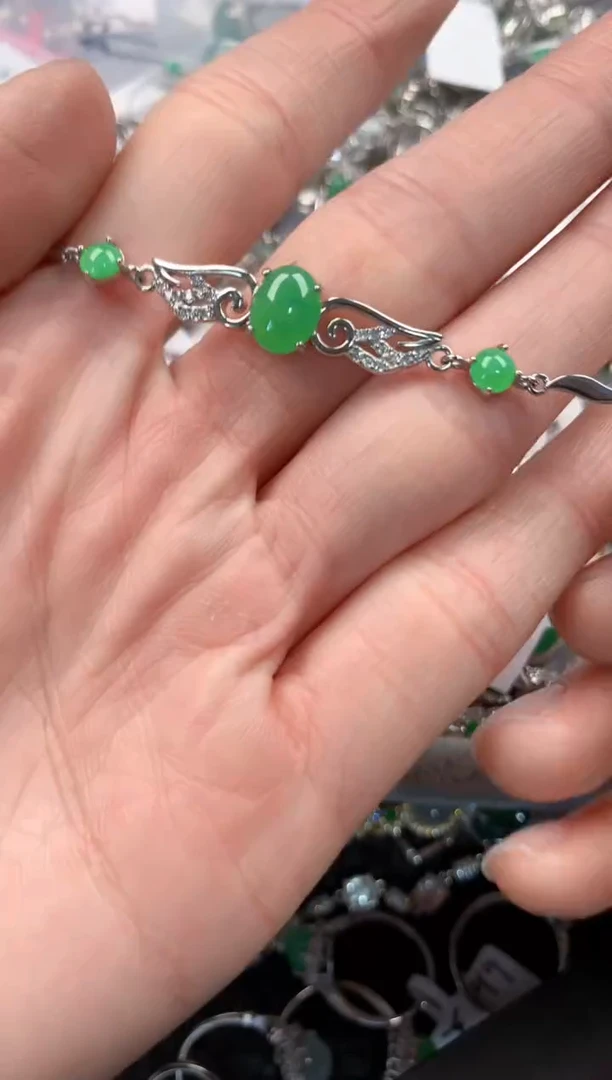 银S925镶嵌戒指翡翠666   1