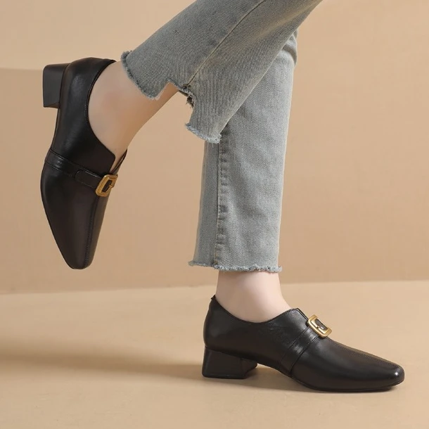 粗跟羊皮乐福鞋128711黑色