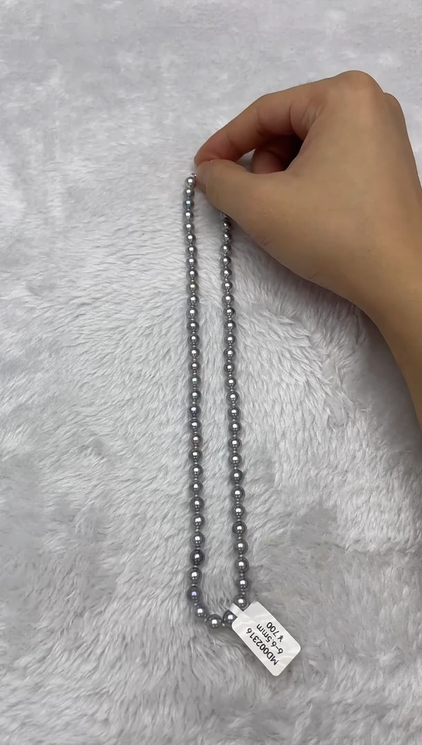 项链银S925镶嵌海水珍珠AK真多麻6-6.5mm