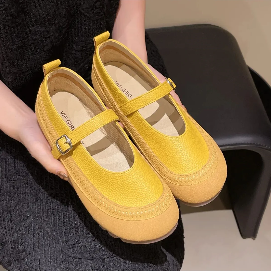 单鞋2025春新款软底森系一脚蹬懒人鞋拼色时尚平底女鞋百搭 D600