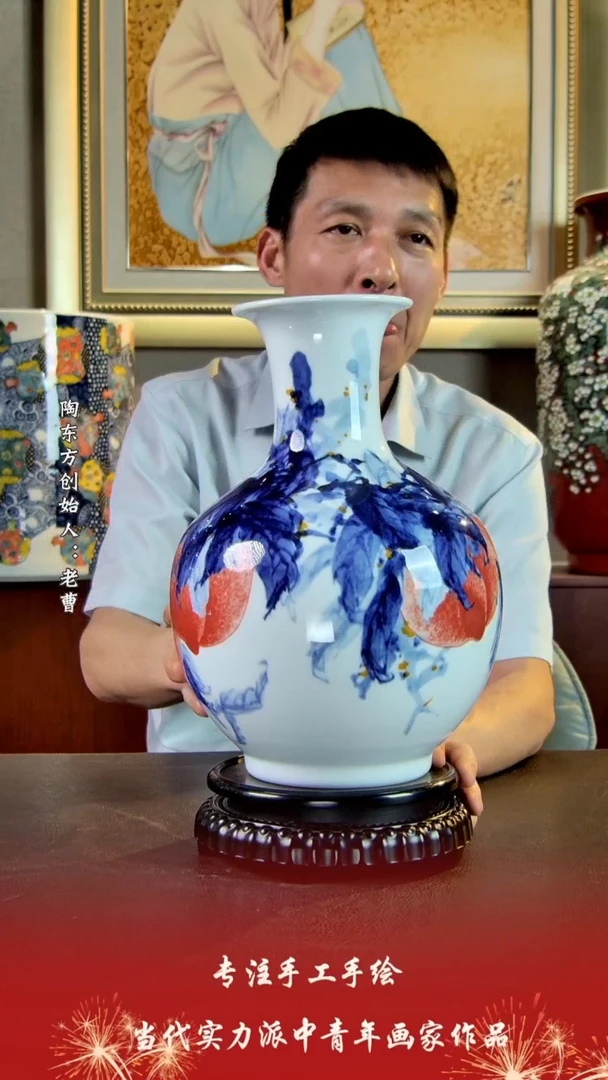摆件景德镇陶东方陶瓷艺术作品花瓶摆件瓷板画