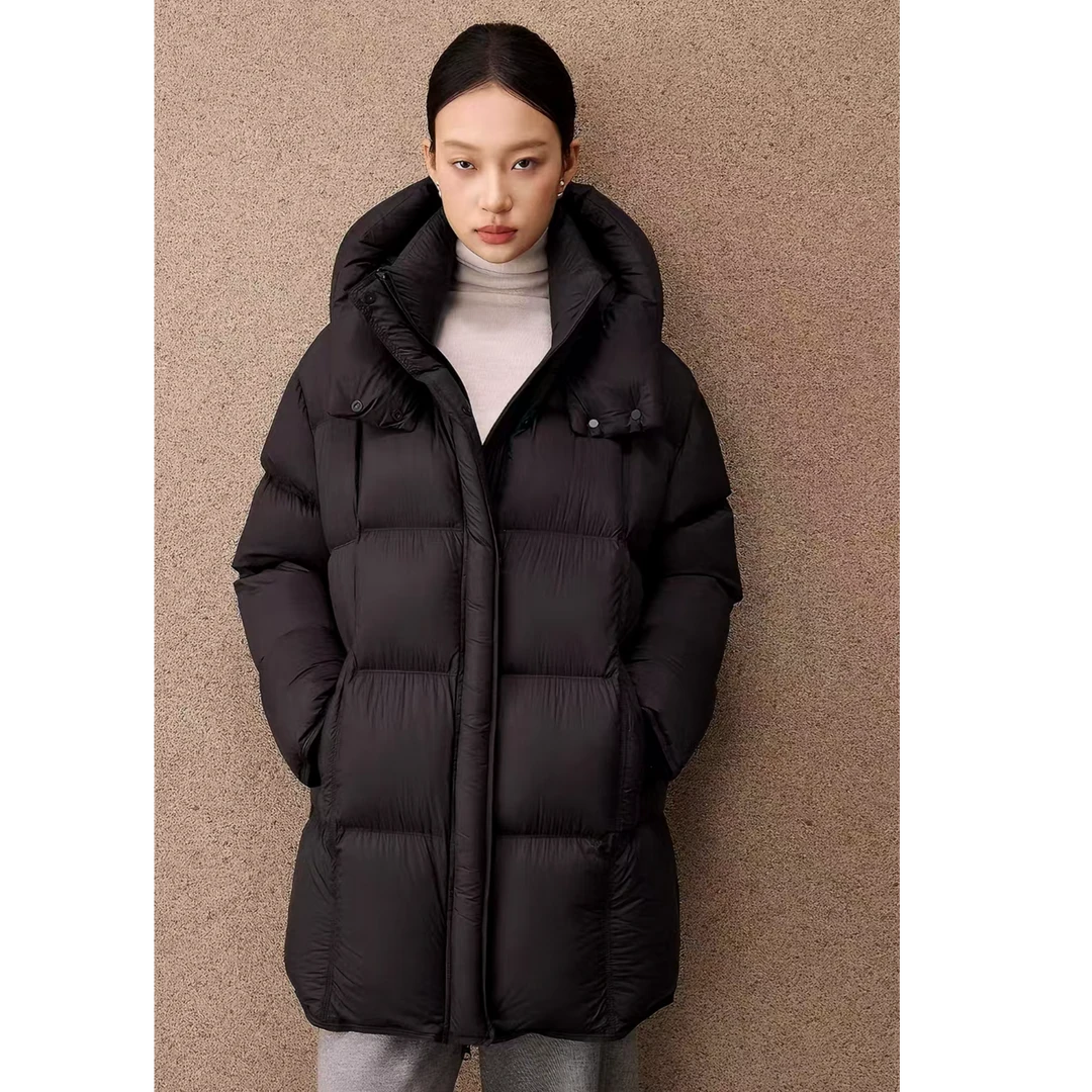 Pada.嘻&XY【奶油泡芙】90白鹅绒  轻薄中长连帽羽绒服007 Fortune