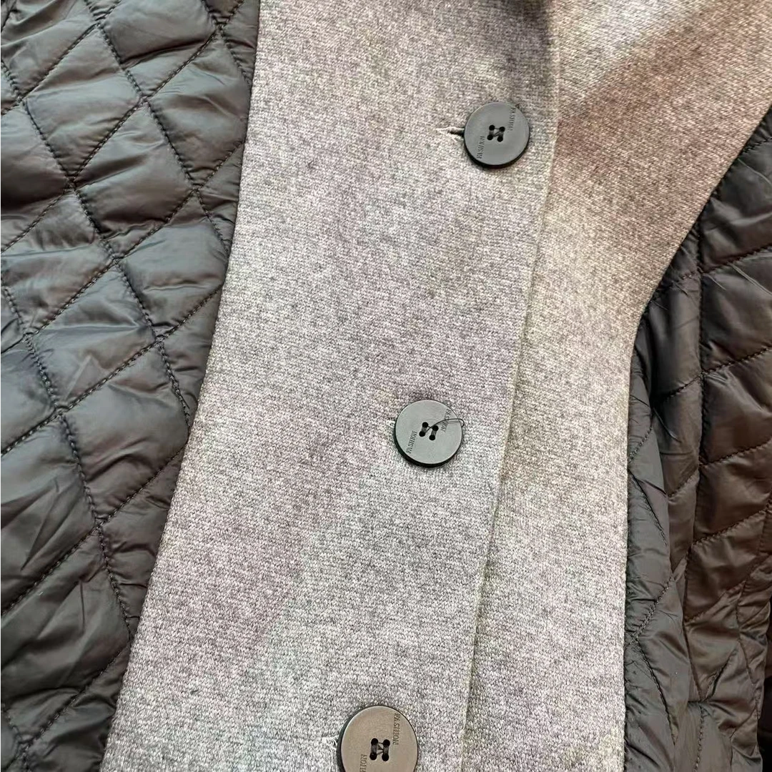 黑屿白/514 显瘦中长款女常规袖棉衣棉服格子加绒韩版加厚女士