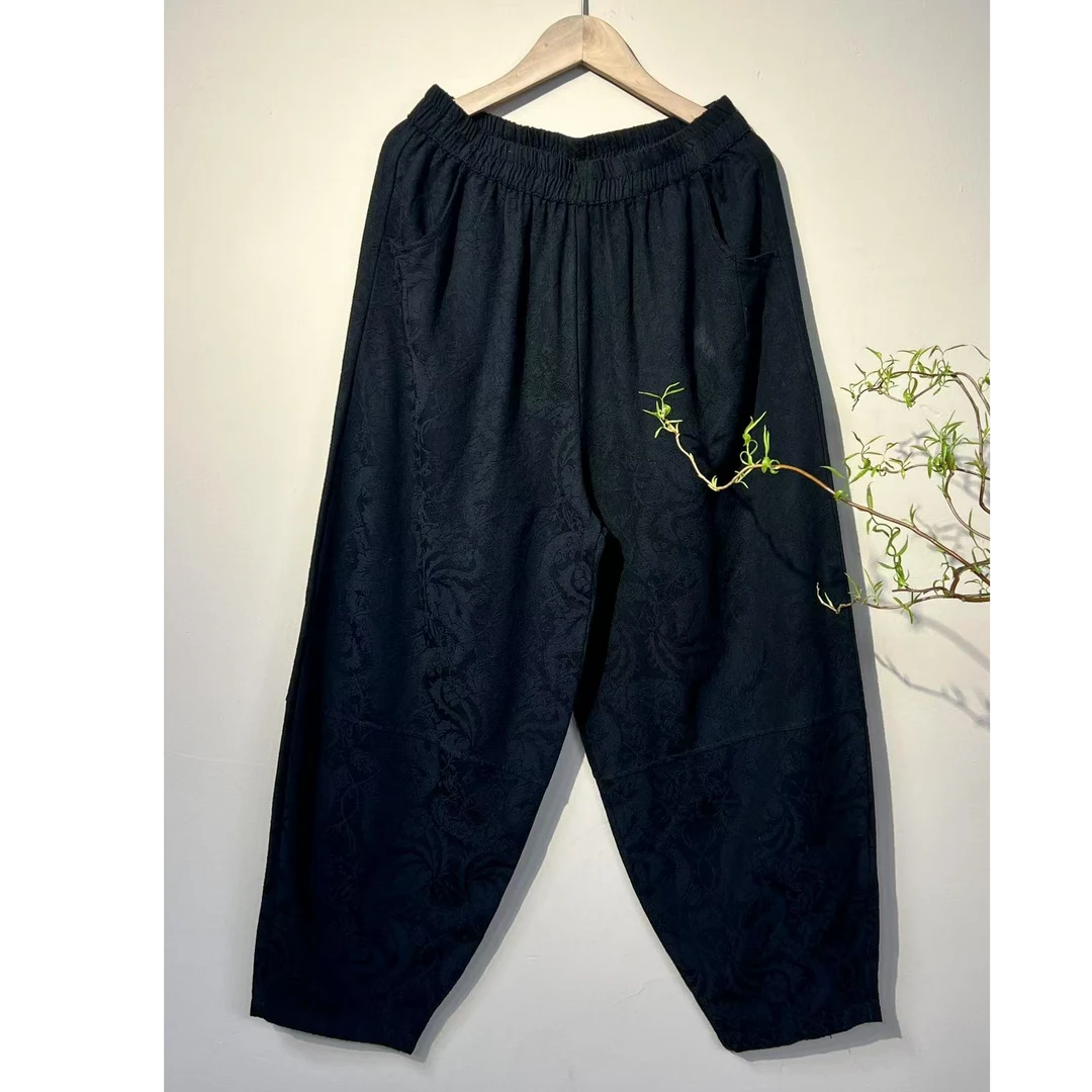 亚麻棉提花工艺老爹裤