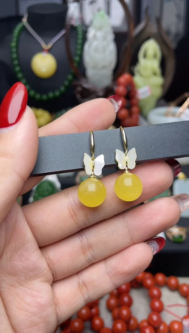 【闪购商品】蜜蜡耳饰银S925镶嵌耳饰