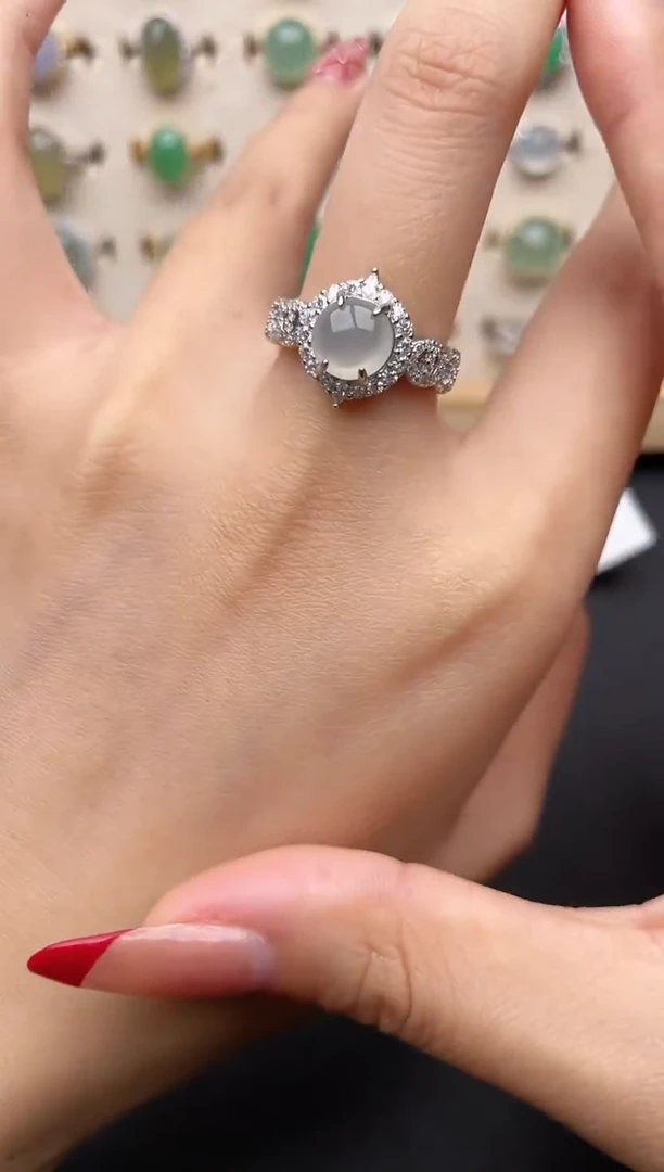 【闪购商品】翡翠戒指银S925镶嵌一物一证一礼盒