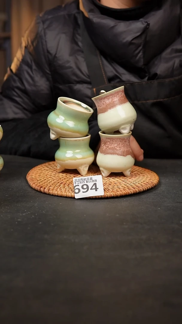 【闪购商品】瓷片694泥泥手工花盆口4-5高5-6