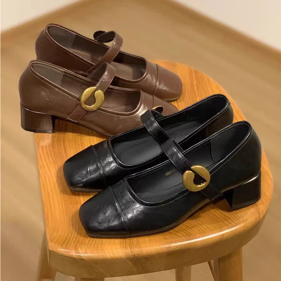 771-15 新款百搭气质圆头粗跟浅口玛丽珍单鞋