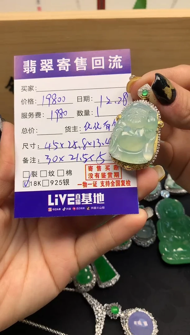 颈饰18K金镶嵌翡翠天然缅甸A货翡翠
