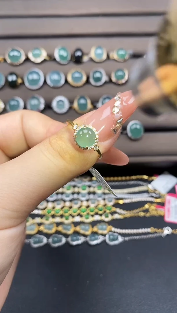 翡翠戒指银S925镶嵌天然翡翠多样性发货