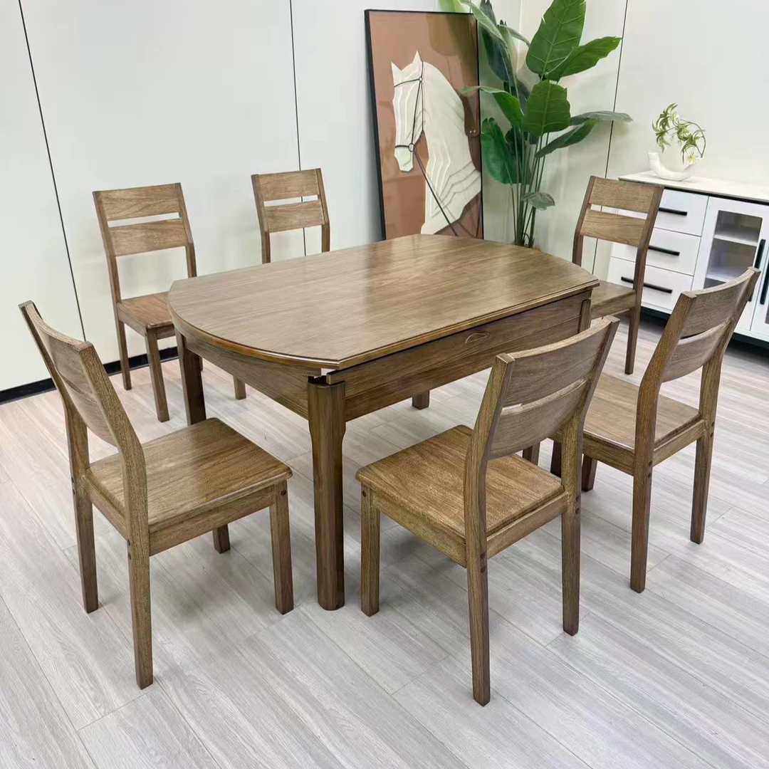 北美黑胡桃木实木餐桌椅饭桌方桌可变圆桌家用小户型餐桌伸缩折叠