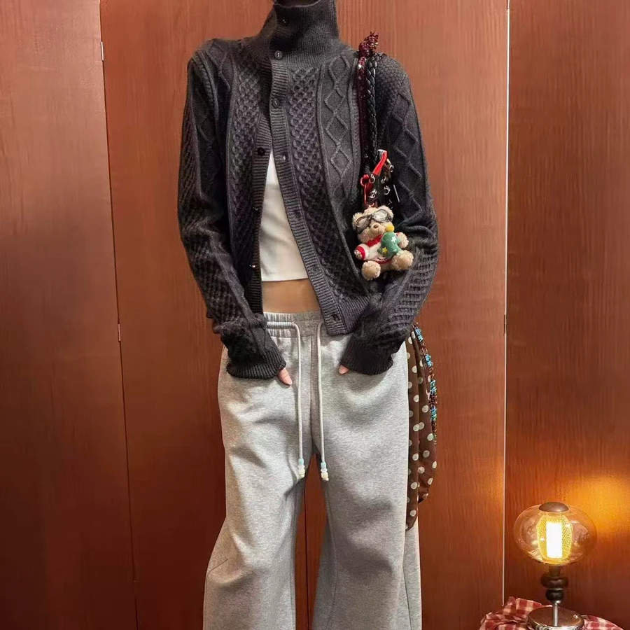 老钱风立领绞花毛衣开衫炸街高级感女装可外穿针织上衣网红休闲装