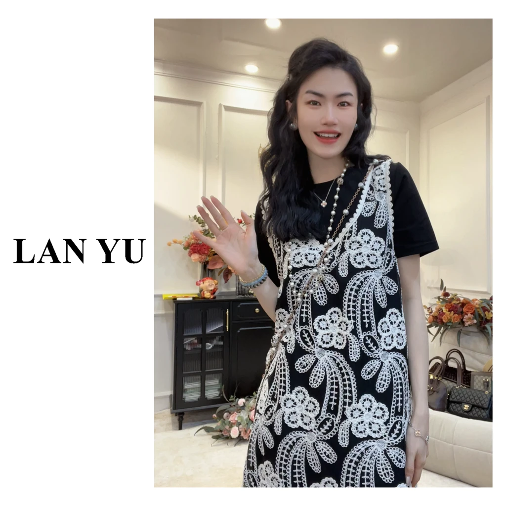 【海浪花】T恤裙+蕾丝背心裙两件套~时尚减龄气质小众设计师套装女