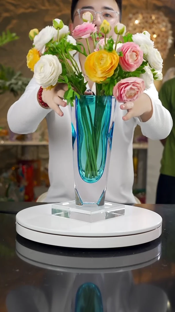 琉璃手工艺品福利天空蓝切面花瓶