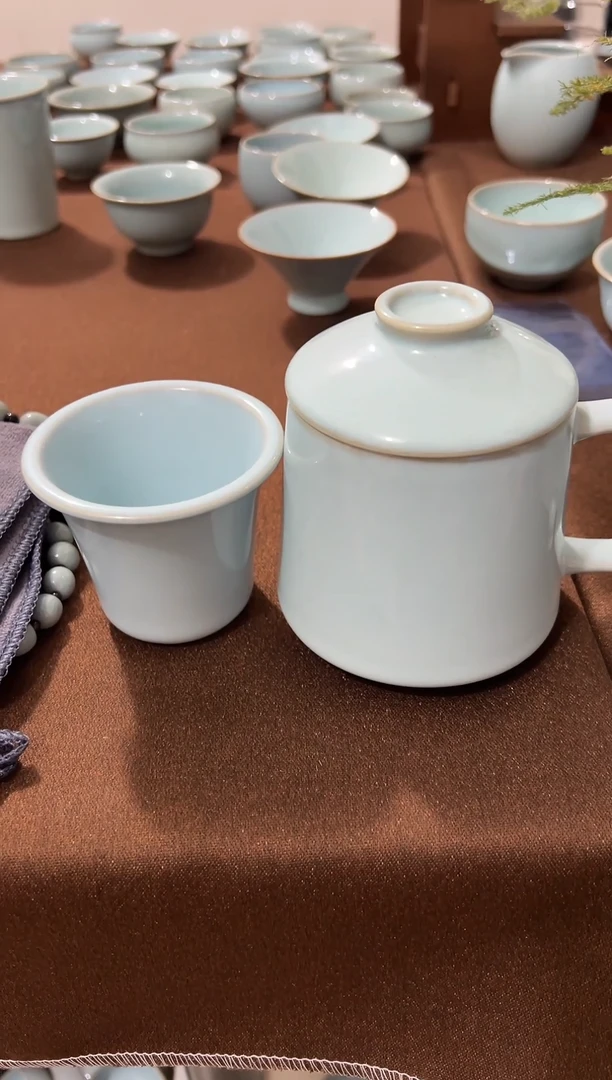 一级原矿天青釉办公三件套茶杯