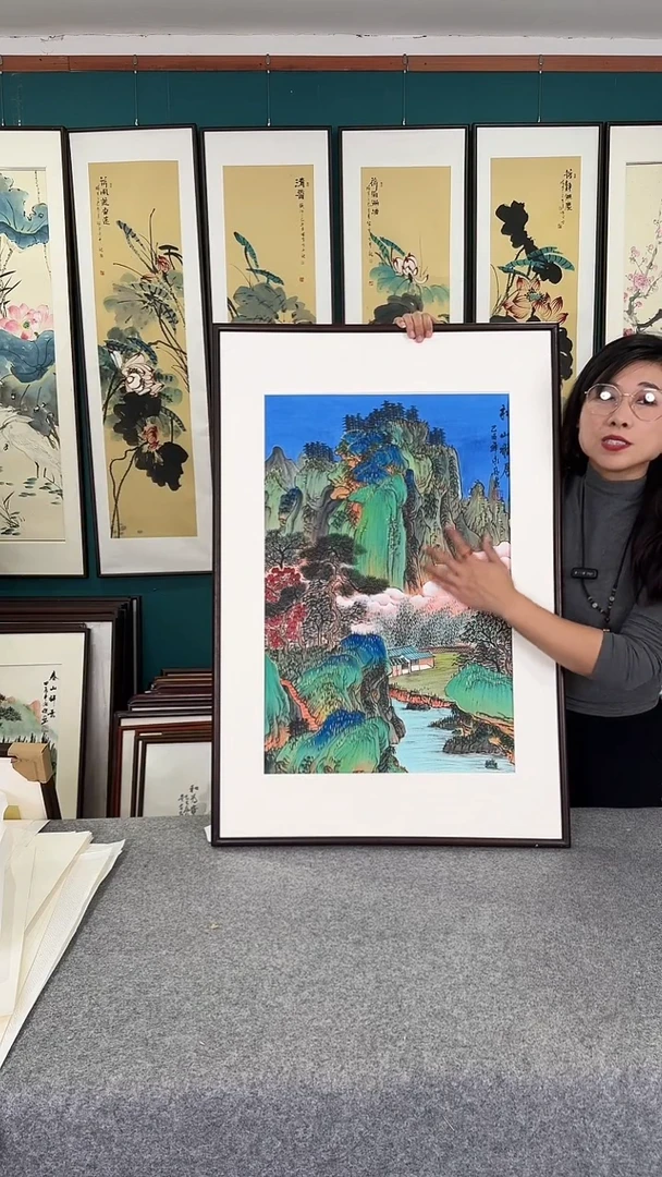 国画山水实木装裱60*90