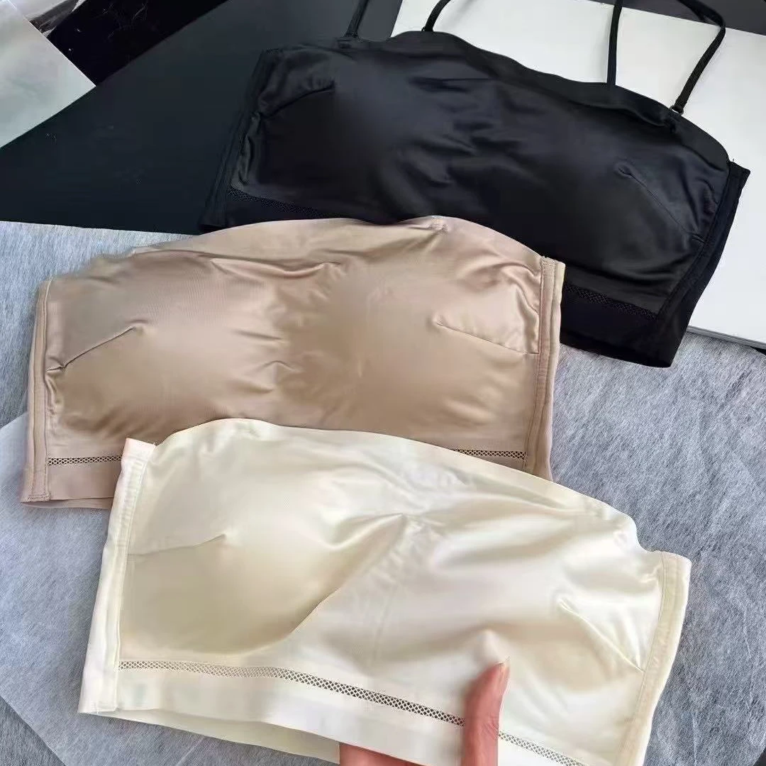 缎面美背抹胸女无痕固定杯聚拢无钢圈防走光内搭美背