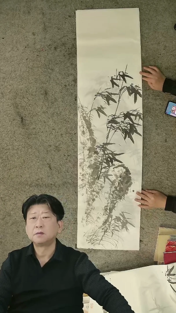 国画四尺对开  墨竹条屏 34*138cm