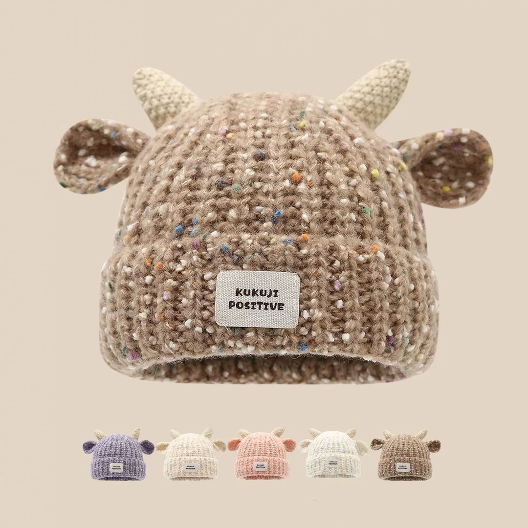 儿童帽子秋冬季毛线帽可爱小羊角男女宝宝针织套头保暖护耳帽潮童