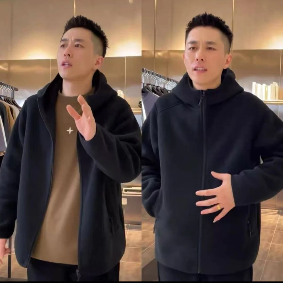 7621-男女（大厂订单）（黑色）特厚摇粒绒连帽防风外套