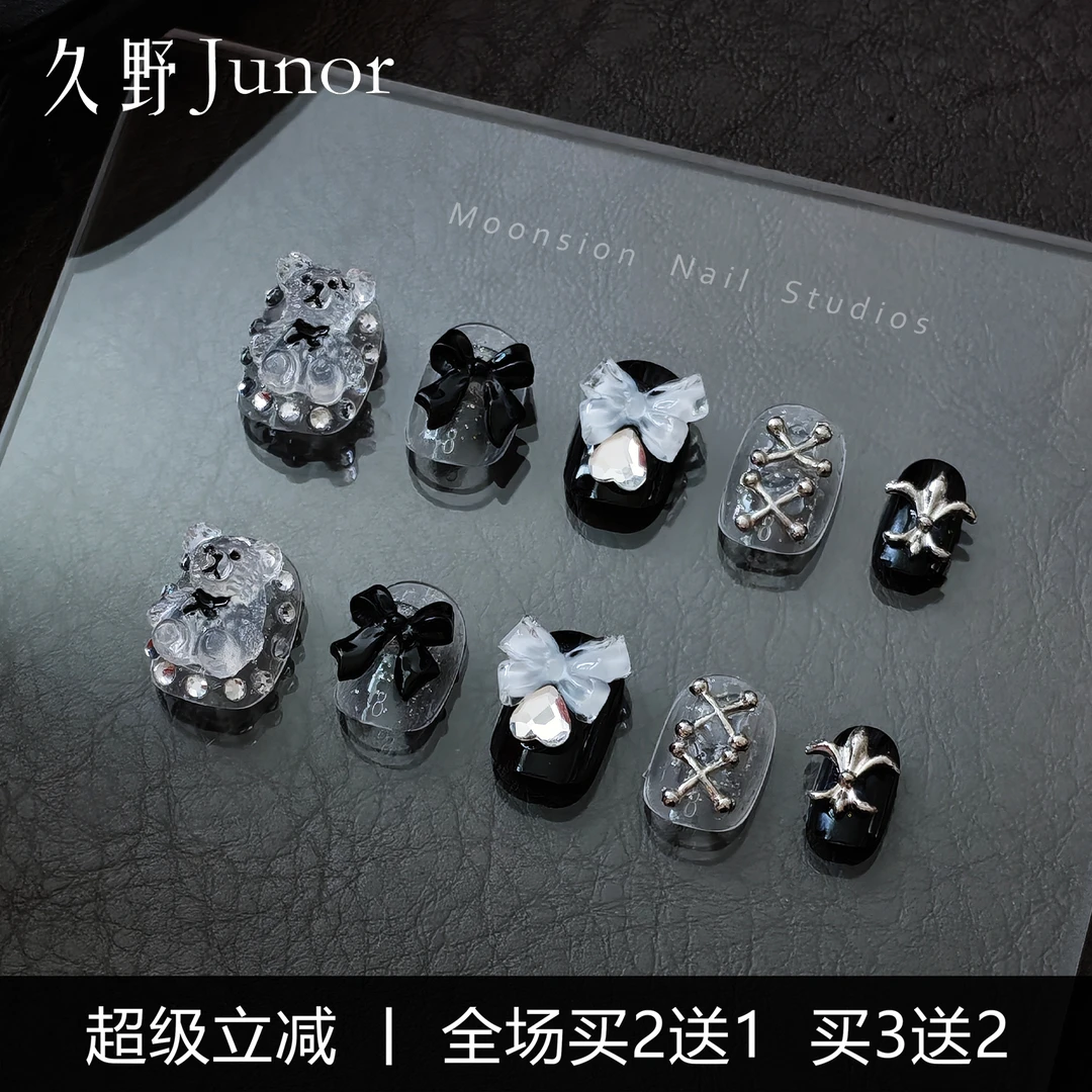 纯手工穿戴甲可爱小熊爆款指甲贴蝴蝶结爱心美甲短款豆豆甲