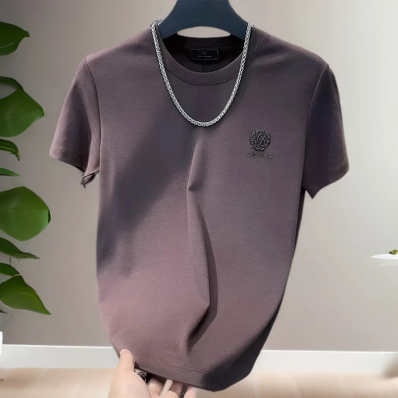拉奇巴茨t恤男夏季新款高端男士纯色半袖时尚轻奢圆领短袖T恤潮