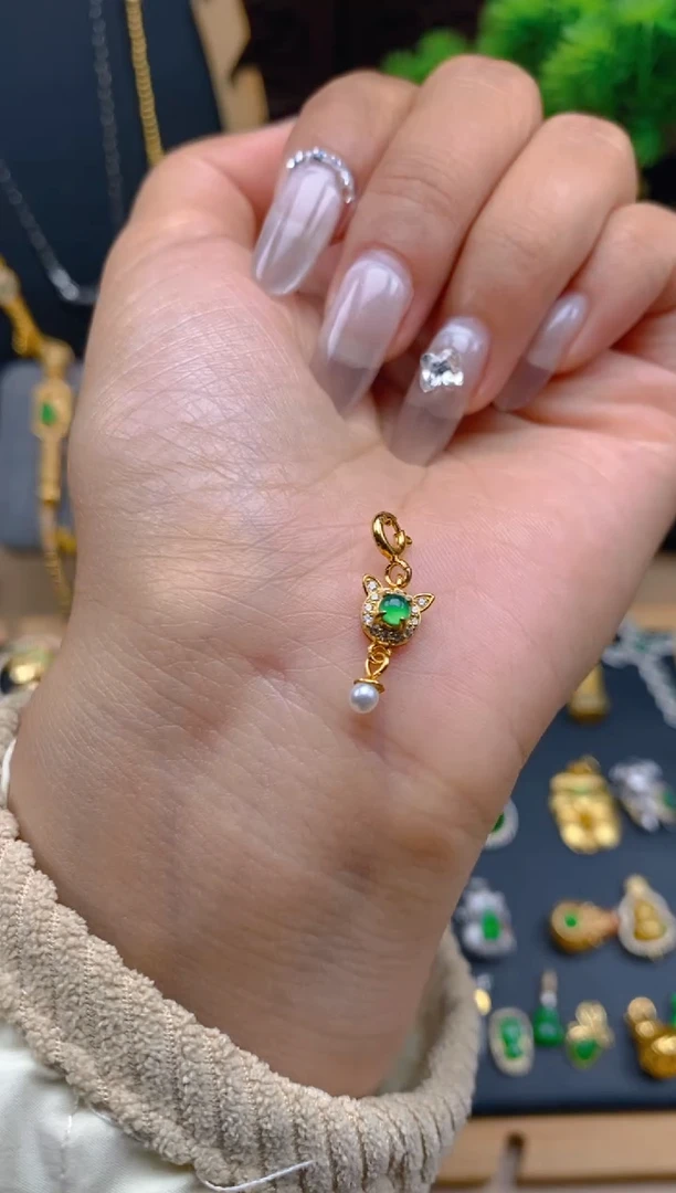 吊坠(不含链)银S925镶嵌翡翠猫猫万能扣