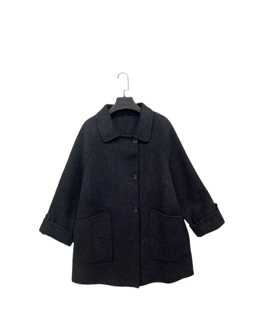 C 9801  袖口纽扣  纯色  百搭  休闲  舒适  毛呢大衣