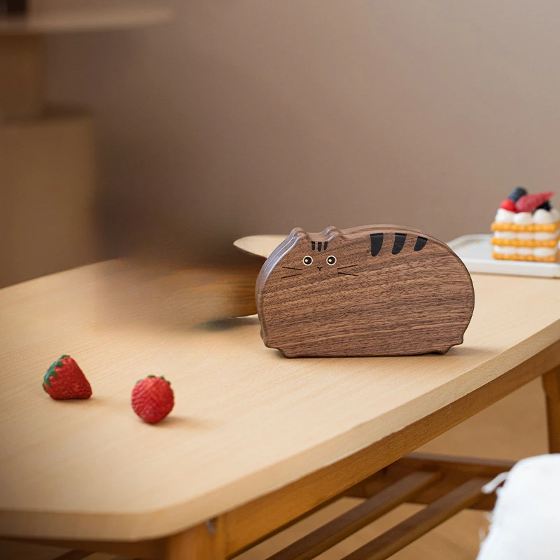 北美黑胡桃整木掏挖小号便携猫咪首饰盒精致高端旅行首饰创意收纳