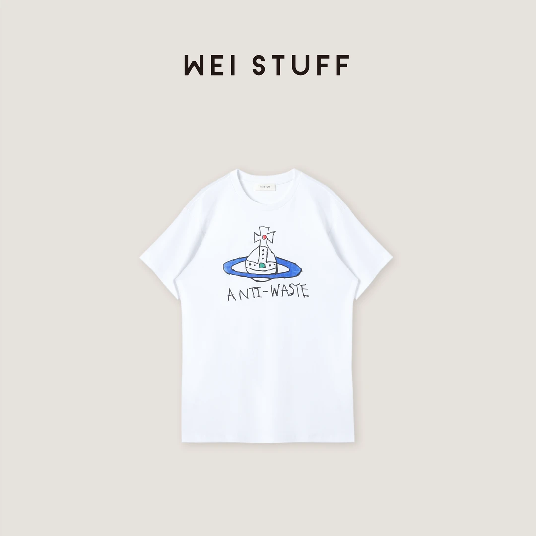 WEI STUFF  100棉宽松休闲土星圆领百搭印花纯棉T恤 9005 S