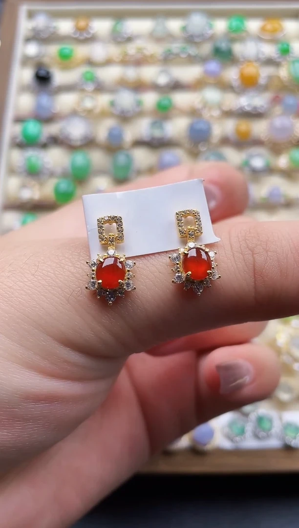 银S925镶嵌翡翠耳饰106