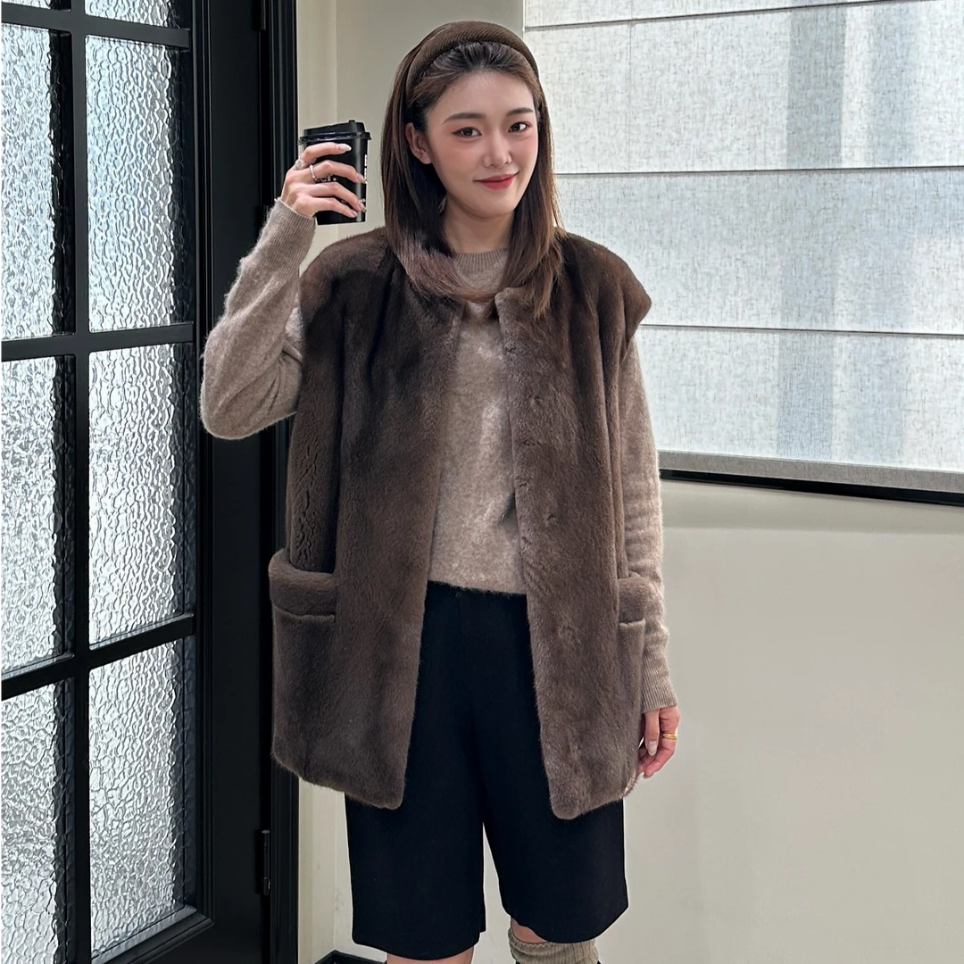 『不晚』“莫奈花园”丹麦紫金短二横兜宽松慵懒感女士水貂马甲