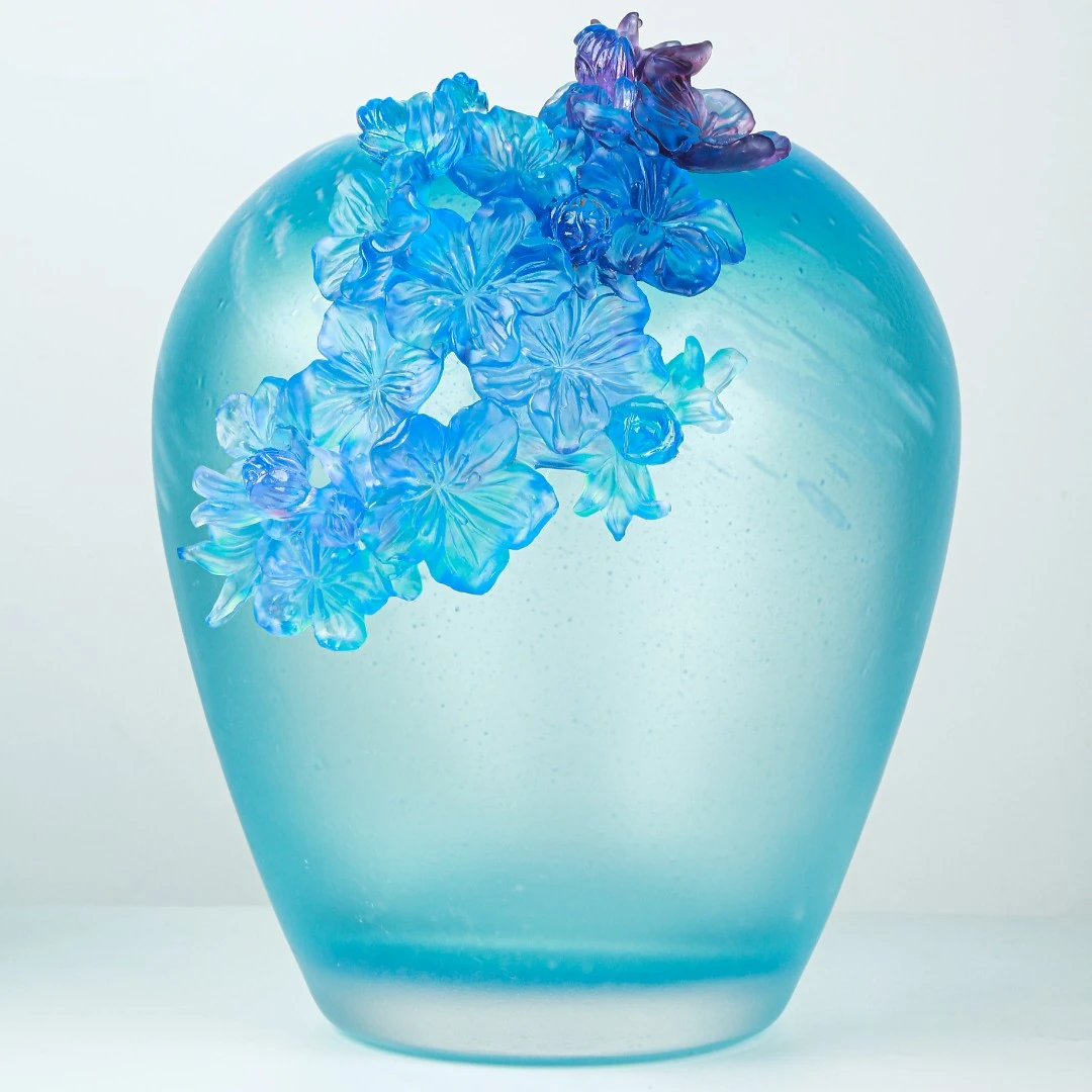 桃花古法琉璃花瓶摆件轻奢创意蓝色紫色纯手工玄关桌面摆设