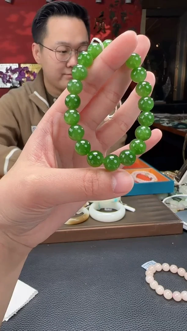 【闪购商品】和田玉手串未镶嵌碧玉阳绿单圈手串