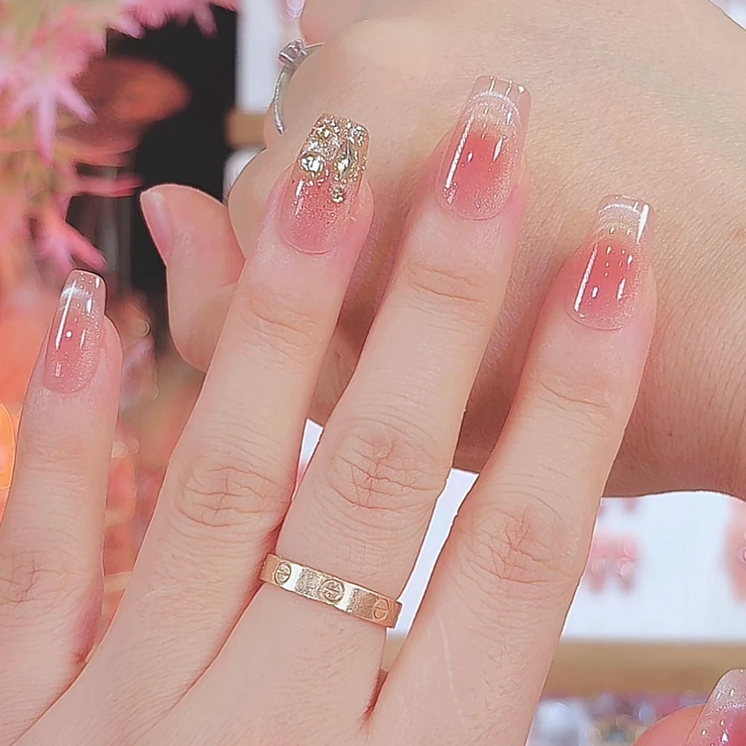 【秋日思语】美拉德猫眼带钻手工穿戴甲日常百搭款短甲中长美甲