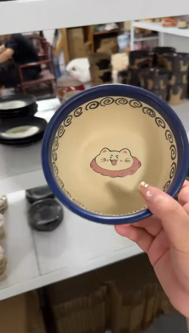 陶瓷蓝色猫咪碗【十里高温釉下彩陶瓷】