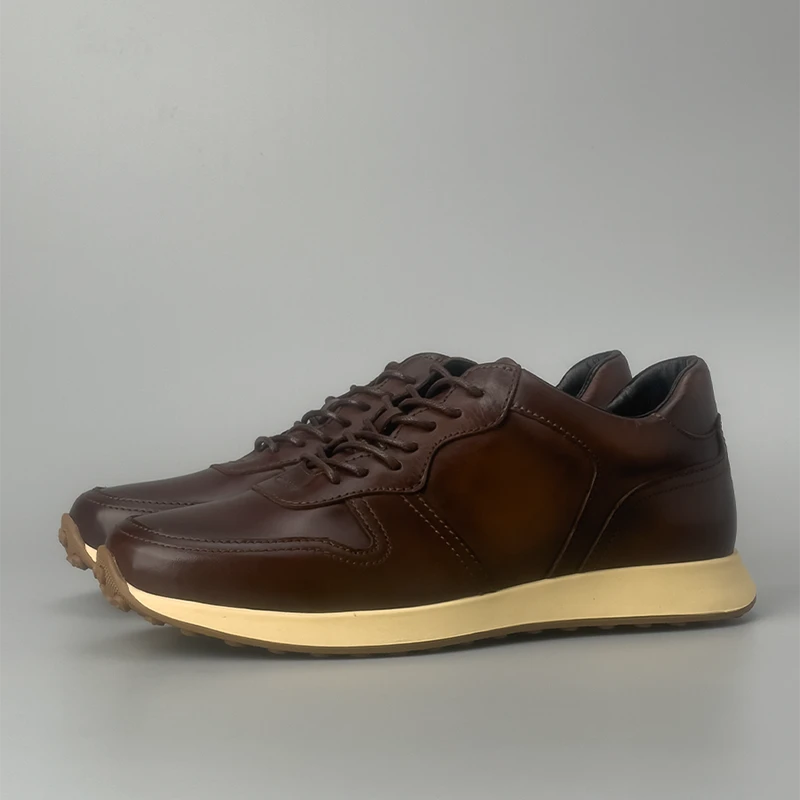 欧洲站高端运动皮鞋复古做旧头层马皮休闲阿甘鞋男士成熟真皮男鞋