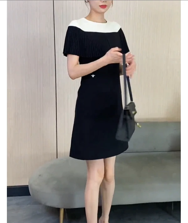 气质时尚简约百搭夏季拼接显瘦短款连衣裙FJ41701