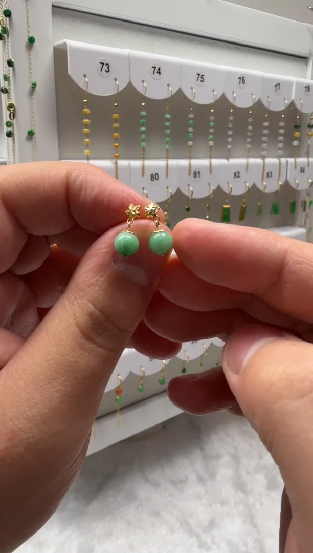 18K金镶嵌翡翠耳饰缅甸天然翡翠a货