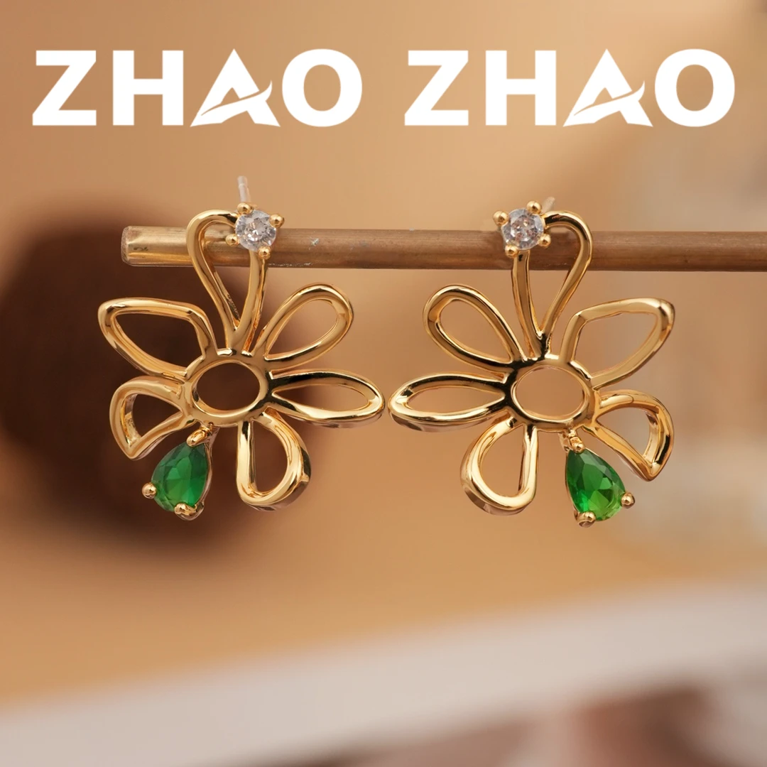 铜合金耳饰 「飞花溪畔」花朵镂空线条耳饰小众设计艺术感