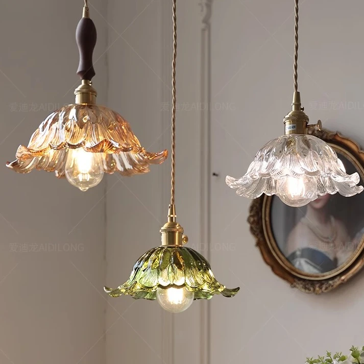 复古风法式黄铜小吊灯胡桃木餐厅吧台民宿床头玄关雪花花朵吊灯