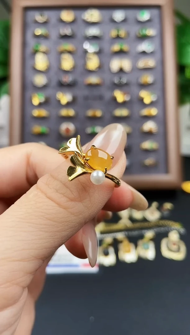 银S925镶嵌戒指翡翠小*21